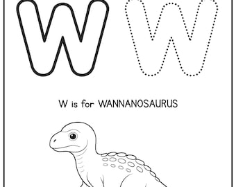 Letter W Dinosaur Tracing Worksheet | Alphabet Printable for Kids | WANNANOSAURUS