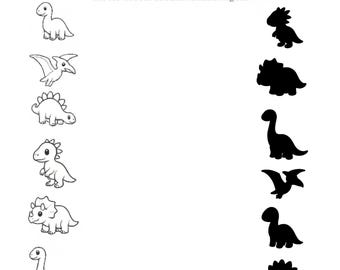 DE- Dino Matching Shadows Worksheet | Preschool Activity | Kids Printable PDF | Black and White