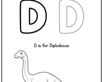Letter D Dinosaur Tracing Worksheet | Alphabet Printable for Kids | Diplodocus