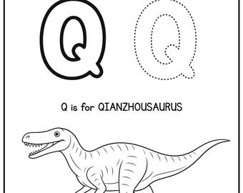 Letter Q Dinosaur Tracing Worksheet | Alphabet Printable for Kids | QIANZHOUSAURUS