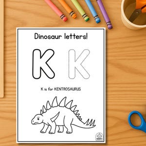 Letter K Dinosaur Tracing Worksheet | Alphabet Printable for Kids ...