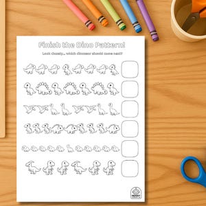 Dinosaur Pattern Worksheet | Black & White Finish the Pattern Activity ...