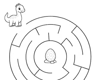 Hoja de trabajo del laberinto de dinosaurios / Actividad imprimible para niños (PDF)