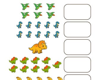 Hoja de trabajo para contar dinosaurios / Actividad matemática preescolar / PDF imprimible para niños / Cuenta los dinosaurios