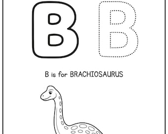 Letter B Dinosaur Tracing Worksheet | Alphabet Printable for Kids | BRACHIOSAURUS