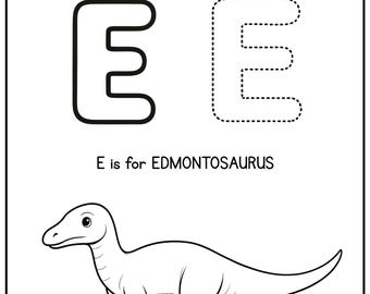 Letter E Dinosaur Tracing Worksheet | Alphabet Printable for Kids | EDMONTOSAURUS