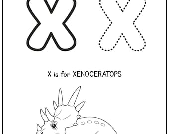 Letter X Dinosaur Tracing Worksheet | Alphabet Printable for Kids | XENOCERATOPS