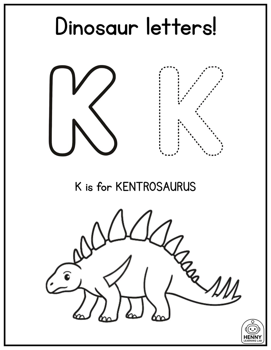 Letter K Dinosaur Tracing Worksheet | Alphabet Printable for Kids ...