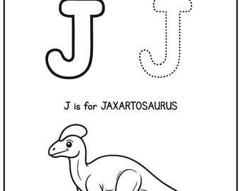 Letter J Dinosaur Tracing Worksheet | Alphabet Printable for Kids | JAXARTOSAURUS