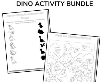 GERMAN- 10 page Dino Activity Bundle | Preschool Learning Worksheets (PDF) Black and White
