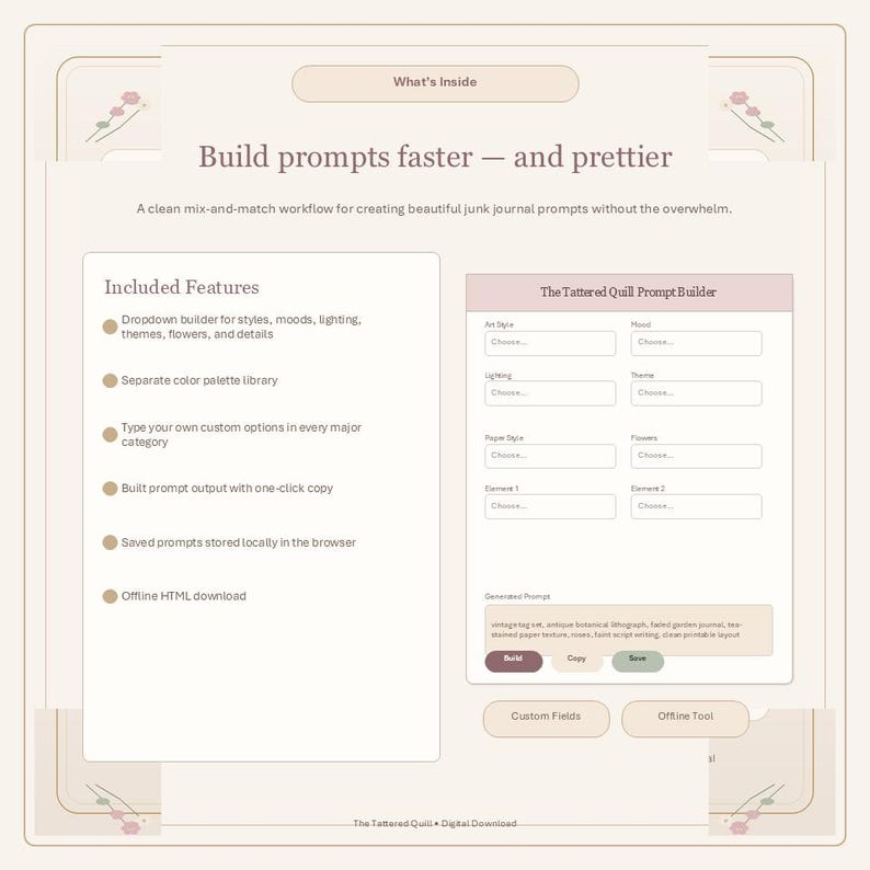 Junk Journal Prompt Builder HTML Tool, Midjourney Tool, Browser Based Digital Download, For Beginners image 2