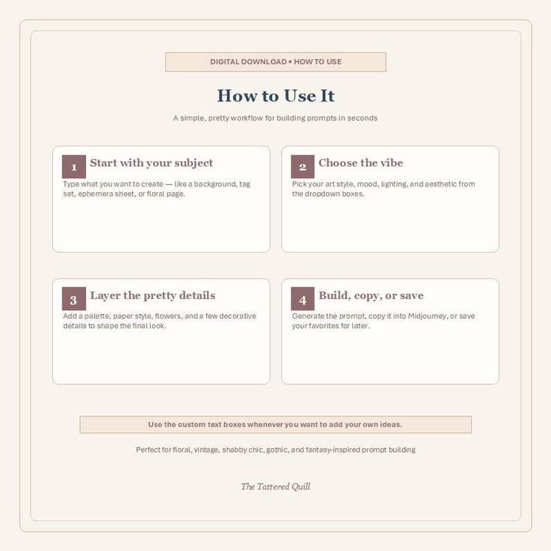 Junk Journal Prompt Builder HTML Tool, Midjourney Tool, Browser Based Digital Download, For Beginners image 8