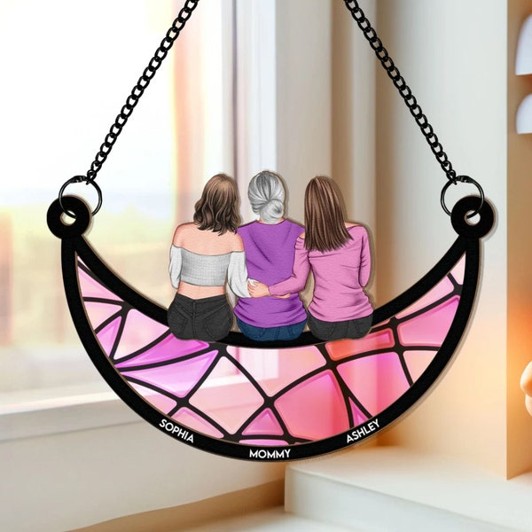 Mother Daughter on Moon Suncatcher Etsy