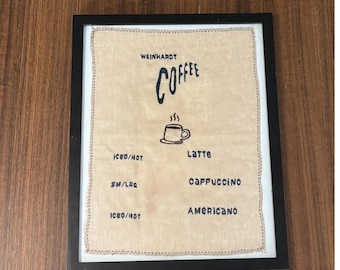 Custom Embroidered Coffee Menu Art – Personalized Coffee Bar Decor – Coffee Nook Embroidery Sign – Custom Coffee Menu Print – Café Wall Art