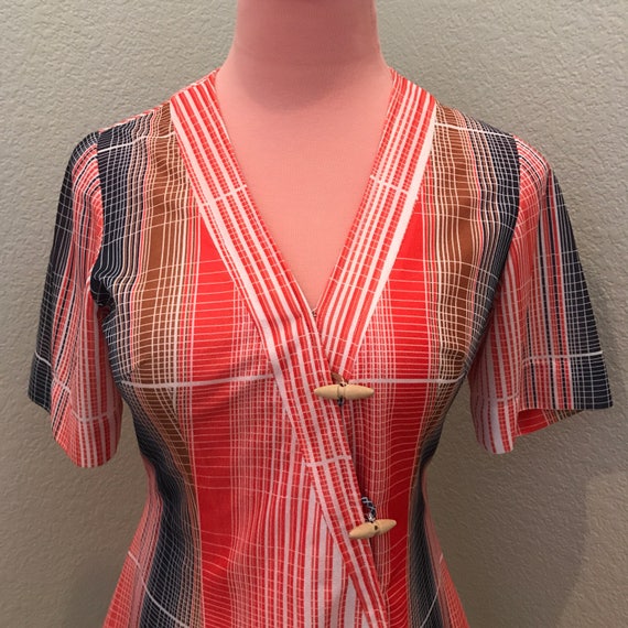 Mod 70s red and navy cross front tunic top size M… - image 2