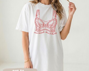 Lingerie Bachelorette Party Bra Graphic Tee, Personalized Bach Weekend Shirt, Girls Night Bridal Party Outfit Gift, Funny Bachelorette Gift