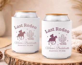 Enfriador de latas "Last Rodeo Bachelorette", funda personalizada de vaquera occidental, recuerdo de despedida de soltera en Nashville, regalo para dama de honor, despedida de soltera en Austin