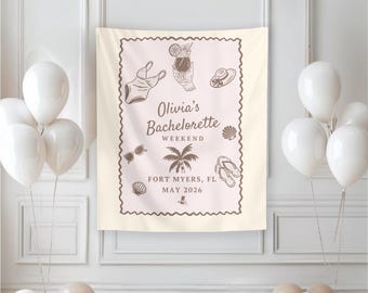 Beach Bachelorette Weekend Banner, Bachelorette Party Tapestry, Bach Decor, Bach Weekend Sign, Club Theme Bridal Shower Photo Backdrop