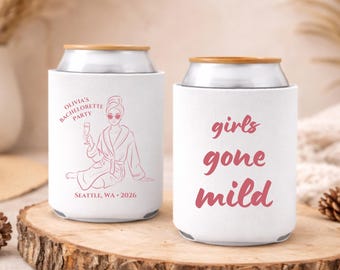 Girls Gone Mild Can Cooler, Personalized Spa Bachelorette Can Sleeve, Bridal Shower Favor, Girls Weekend Party Gift, Bach Party Decor