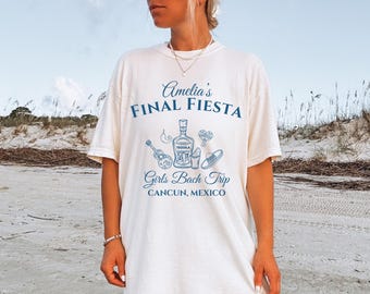 Camiseta de despedida de soltera "Fiesta Final", camiseta personalizada para despedida de soltera en México, fiesta de tequila y margaritas, viaje de chicas a Cancún, equipo de novias, colores cómodos