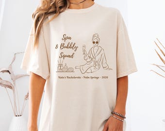 Camiseta Spa & Bubbly Squad, camiseta de despedida de soltera de spa, camiseta personalizada para viaje de chicas a Palm Springs, camiseta personalizada para despedida de soltera, regalo para dama de honor