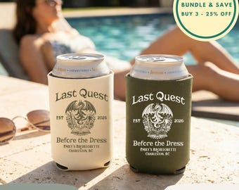 Last Quest Before the Dress Bachelorette Can Cooler, Custom Medieval Dragon Bach Party Favor, Bookish Bride Can Sleeve, Fantasy