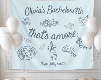 That’s Amore Bachelorette Banner, Italian Theme Party Tapestry, Personalized Bridal Shower Decor, Photo Backdrop Wall Hanging