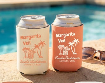 Margarita Veil Can Cooler, Personalized Bachelorette Can Sleeve, Final Fiesta Bach Party Favor, Custom Name Beach Trip Drink Holder