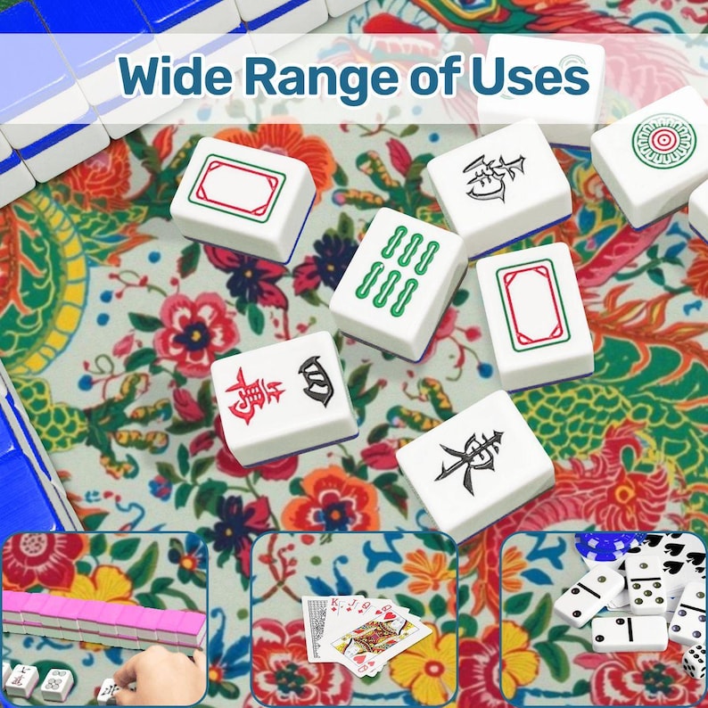 Mahjong Mat | Lucky Dragons Chinoiserie Game Night Decor, Polyester Non-Slip Tile Mat image 15