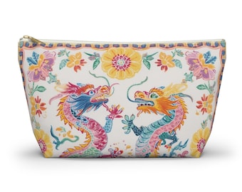Aesthetic Trendy Dragon Tile Tote, Chinoiserie Mahjong Tile Bag, Dragon Floral Pouch, Mah Jongg Tile Bag, Mahjong Accessory, Mahjong Gift