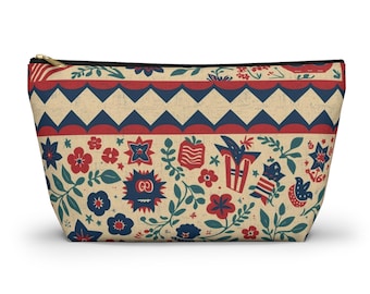 Patriotic Mahjong Tile Bag Large | Red White Navy Folk Art Mahjong Pouch | 4th of July Mahjong Accessory | Mahjong Lover Gift | Tile Tote