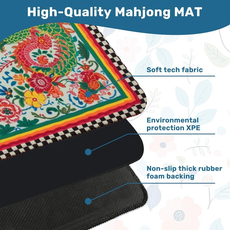 Mahjong Mat | Lucky Dragons Chinoiserie Game Night Decor, Polyester Non-Slip Tile Mat image 10