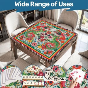 Mahjong Mat | Lucky Dragons Chinoiserie Game Night Decor, Polyester Non-Slip Tile Mat image 9