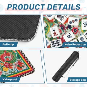 Mahjong Mat | Lucky Dragons Chinoiserie Game Night Decor, Polyester Non-Slip Tile Mat image 12