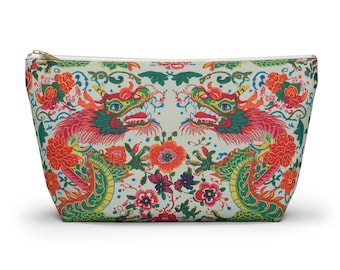 Trendy Dragon Chinoiserie Mah jongg Tile Bag, Mahjong Tile Pouch, Floral Travel Organizer for Mahjong Night Gift