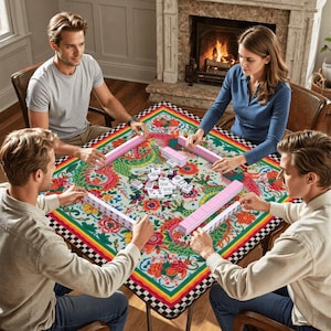Mahjong Mat | Lucky Dragons Chinoiserie Game Night Decor, Polyester Non-Slip Tile Mat image 13