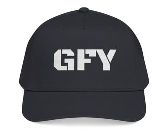 GFY Distressed Logo Mid Profile Baseball Cap | Streetwear, Embroidered