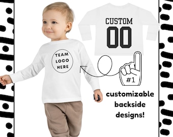 Custom Team Logo Toddler Long Sleeve Tee | Front Chest Logo Back Number