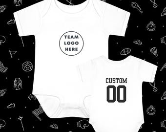 Custom Team Logo Baby Bodysuit | Personalized Baby Gift Sports Number