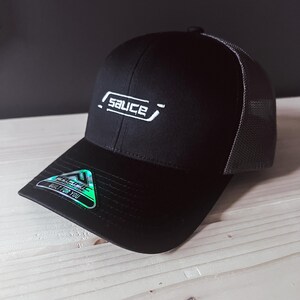 Hockey Hat | Sauce Minimal Logo Snapback Cap | White Trucker Hat | Embroidered Patch