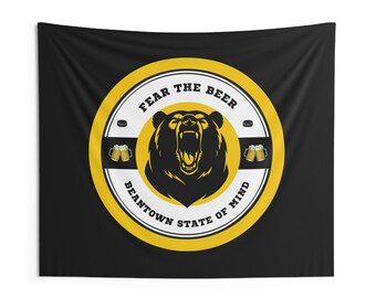 Fear the Beer Bruins Inspired Indoor Wall Tapestry | Man Cave Dorm Hockey Decor