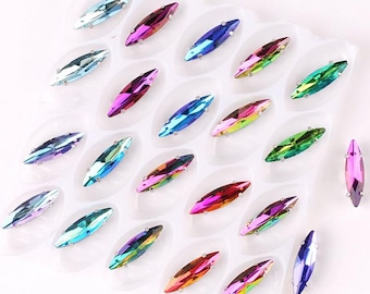 50pcs Navette Shape Glass Crystal Sew-On Rhinestones Silver Claw for DIY Crafts, Clothing Decoration
