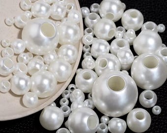 Imitation Pearl Round Big Hole Beads for Jewelry Making, Bracelets, Necklaces & DIY Crafts