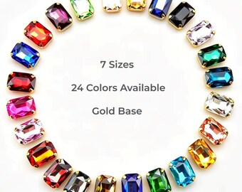 Rectangle Glass Crystal Sew-On Rhinestones Gold Claw for DIY Crafts, Clothing Decoration