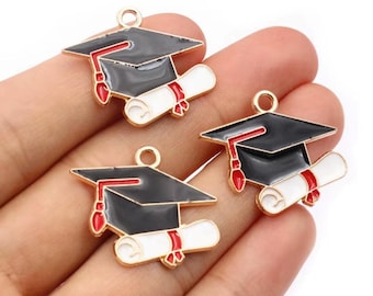 10 st examenmössa emaljberlockhängen för smyckestillverkning, armband, halsband, gör-det-själv-pyssel