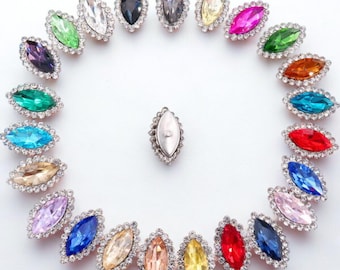 20pcs Navette Shape Glass Crystal Sew-On Rhinestones Silver Claw for DIY Crafts, Clothing Decoration