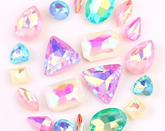 20pcs Mixed AB Color Glass Crystal Rhinestones Glue On for DIY Crafts, Jewelry Making
