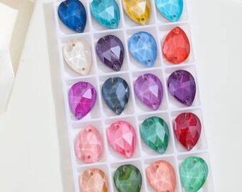 20pcs Jelly Color Crystal Glass Teardrop Flatback Sew-On Rhinestones for DIY Crafts, Clothing Decoration