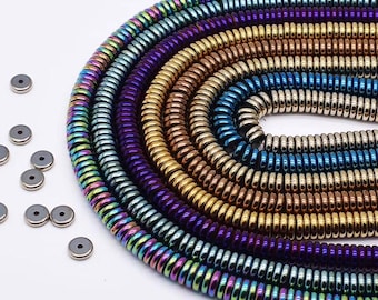 100 pezzi di perline Heishi in ematite metallica, fili di perline distanziatrici a disco piatto per la creazione di gioielli