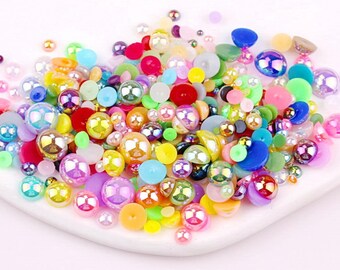 Ronde plaksteen cabochons met parels van verschillende groottes voor knutselen, sieraden maken, nailart-versieringen